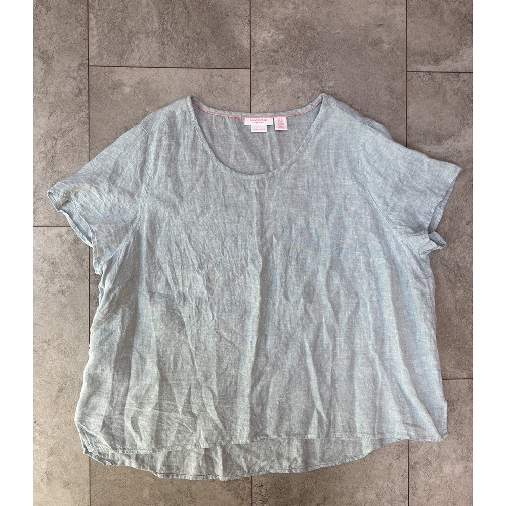 Isaac Mizrahi 2X Women's 100% Linen Short Sleeve Top Coastal Fisherman Beachy